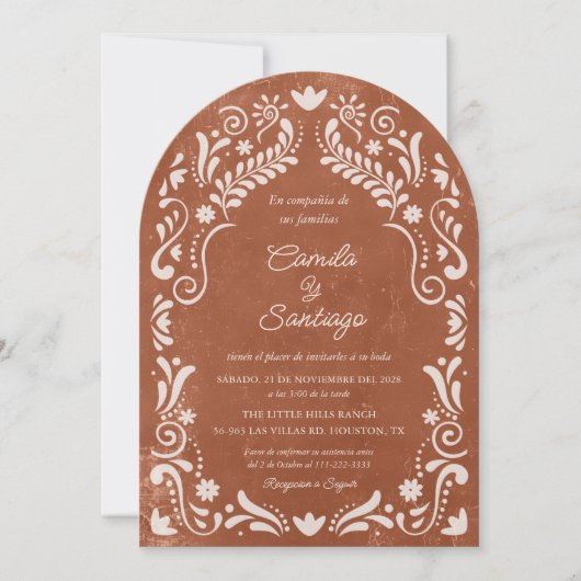 Rustieke Terracotta Spaanse Fotoboog Trouwen Kaart (Voorkant)