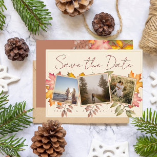 Rustieke terracotta val laat drie foto bruiloft save the date