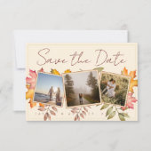 Rustieke terracotta val laat drie foto bruiloft save the date (Voorkant)