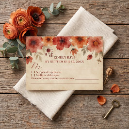 Rustieke Terracotta Verbrand Oranje Bloemige Bruil RSVP Kaartje