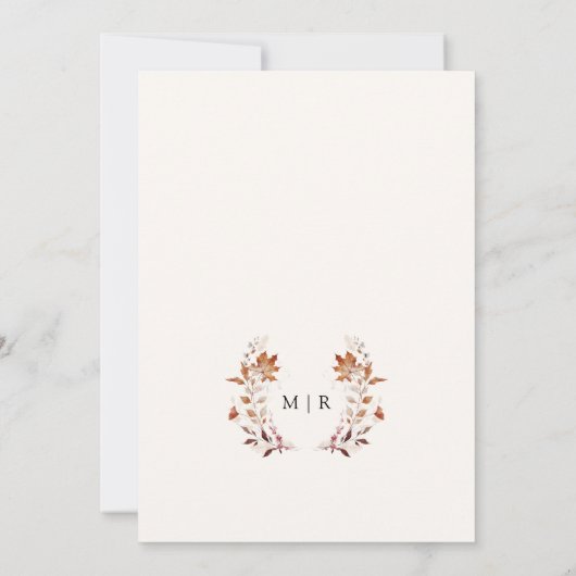 Rustieke Terracotta verlaat Waterverf Fall Wedding Kaart (Achterkant)