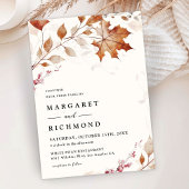 Rustieke Terracotta verlaat Waterverf Fall Wedding Kaart