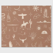 Rustieke Terracotta Western Cowboy Boho Schets Cadeaupapier (Vlak)