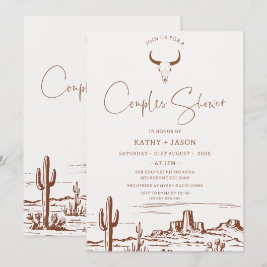 Rustieke Terracotta Western of Rodeo Couples Douch Kaart (Voorkant / Achterkant)