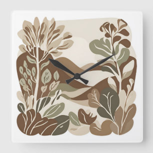 Rustieke Terracotta Wilde Bloem Boho Eclectisch On Vierkante Klok
