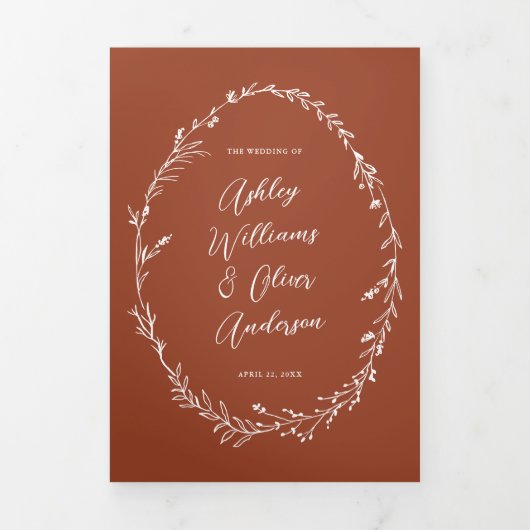 Rustieke Terracotta Wildflower Boho Foto Bruiloft Drieluik Uitnodiging (Cover)