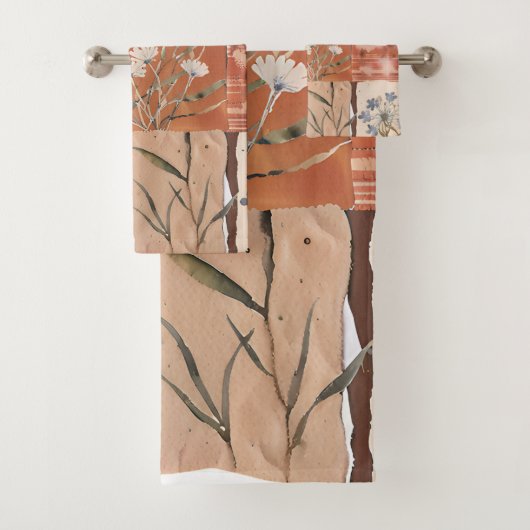 Rustieke Terracotta Wildflower Boho Vintage Aardse Bad Handdoek (Insitu)