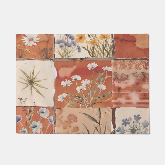 Rustieke Terracotta Wildflower Patchwork Boho Spri Deurmat (Voorkant)