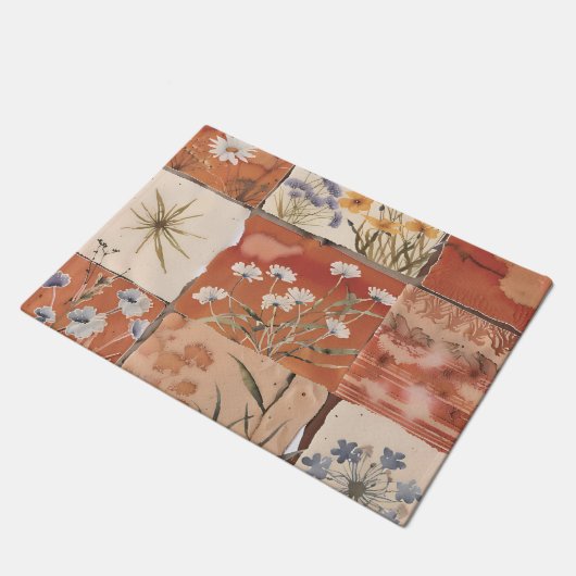 Rustieke Terracotta Wildflower Patchwork Boho Spri Deurmat (Schuin)