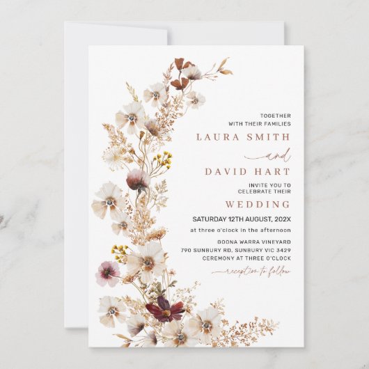 Rustieke Terracotta Wildflowers Wedding Kaart (Voorkant)