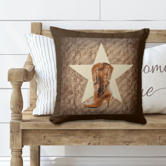 Rustieke Texas Star Western Country Cowgirl Boot Kussen (Rustic Texas Star Western Country Cowgirl Boot Throw Pillow)