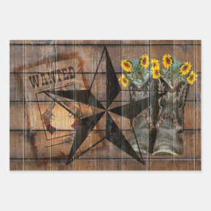 Rustieke Texas Star Western Pistool Cowboylaarzen Inpakpapier Vel