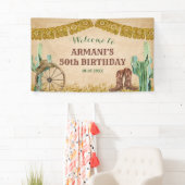 Rustieke Texas Western Cowboy Verjaardag Grote Ban Spandoek (Insitu)