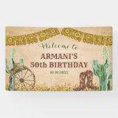 Rustieke Texas Western Cowboy Verjaardag Grote Ban Spandoek (Horizontaal)