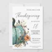 Rustieke Thanksgiving Diner Blauw Pompoen Invitati Save The Date (Voorkant)