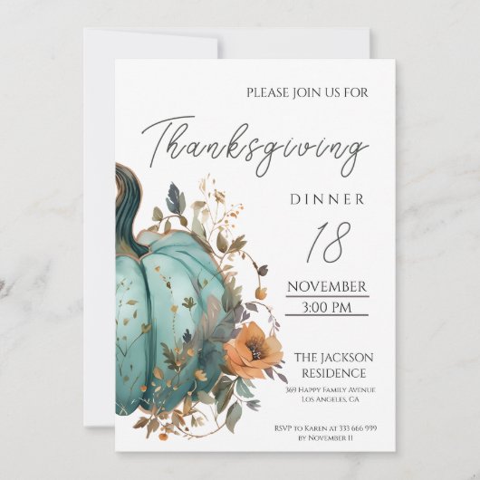 Rustieke Thanksgiving Diner Blauw Pompoen Invitati Save The Date (Voorkant)