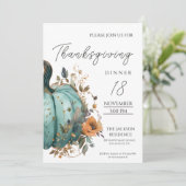 Rustieke Thanksgiving Diner Blauw Pompoen Invitati Save The Date (Staand voorkant)