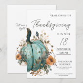 Rustieke Thanksgiving Diner Blauw Pompoen Invitati Save The Date (Voorkant / Achterkant)