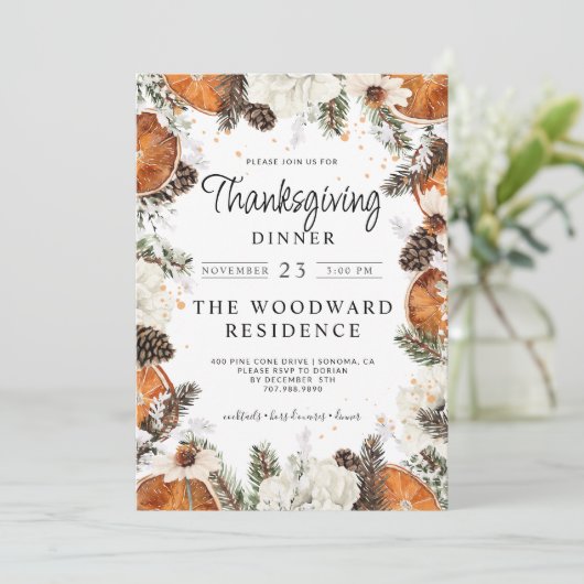 Rustieke Thanksgiving Diner Citrus Pine Kaart (Staand voorkant)