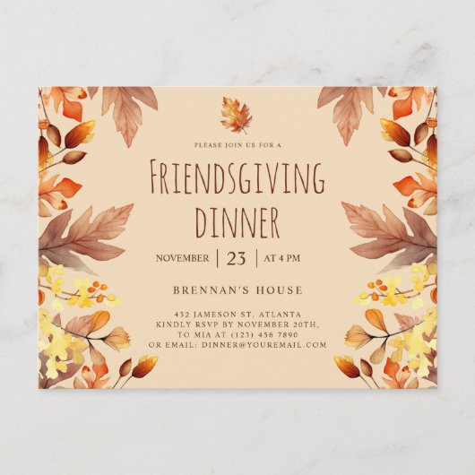 Rustieke Thanksgiving Diner Friendsgiving Feest Uitnodiging Briefkaart (Voorkant)