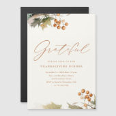 Rustieke Thanksgiving Diner groen bladeren bladere Magnetische Uitnodiging (Voorkant / Achterkant)