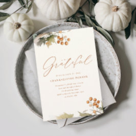 Rustieke Thanksgiving Diner groen bladeren bladere Magnetische Uitnodiging