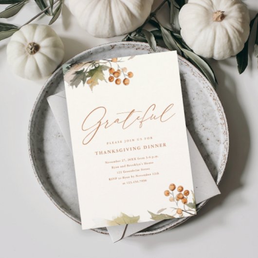 Rustieke Thanksgiving Diner groen bladeren bladere Magnetische Uitnodiging