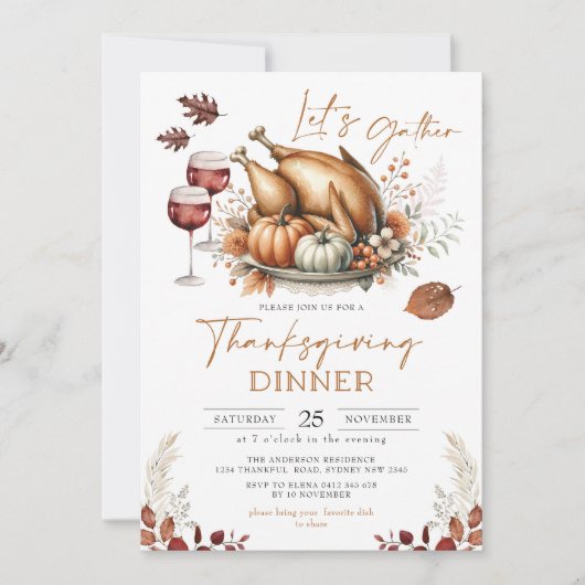 Rustieke Thanksgiving Diner Herfst Pompoen Potluck Kaart (Voorkant)