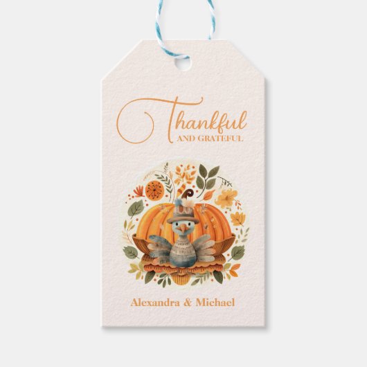 Rustieke Thanksgiving Diner Pompoen Cadeaulabel (Voorkant)