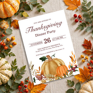 Rustieke Thanksgiving-diner Pompoen Herfstbladeren Kaart