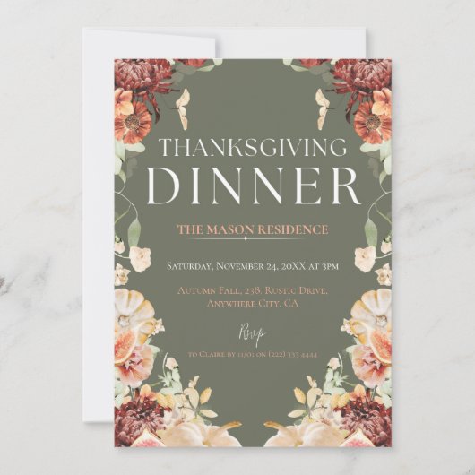 Rustieke Thanksgiving Diner Pompoen Kaart (Voorkant)