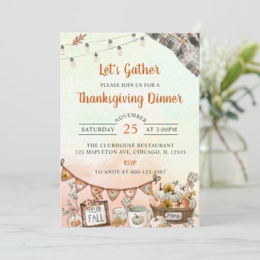 Rustieke Thanksgiving Diner Pompoen Kaart (Staand voorkant)