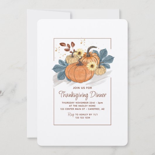 Rustieke Thanksgiving Diner Pompoen Kaart (Voorkant)