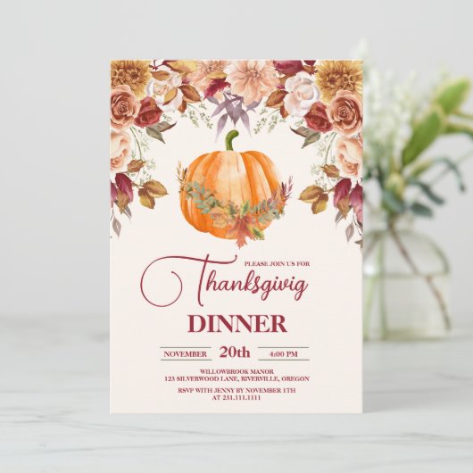 Rustieke Thanksgiving Diner Pompoen Kaart (Staand voorkant)