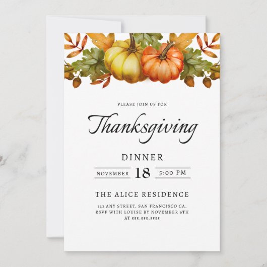 Rustieke Thanksgiving Diner Pompoen Kaart (Voorkant)