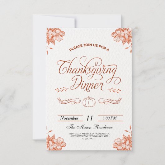 Rustieke Thanksgiving Diner Pompoen Kaart (Voorkant)