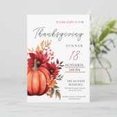 Rustieke Thanksgiving Diner Rode pompoen Invitatio Kaart (Staand voorkant)