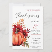 Rustieke Thanksgiving Diner Rode pompoen Invitatio