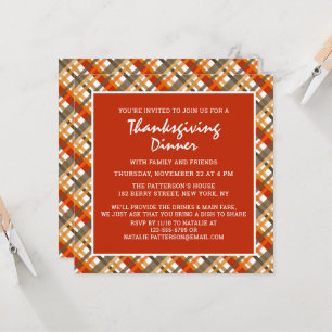 Rustieke Thanksgiving-diner Tartan-patroon Kaart