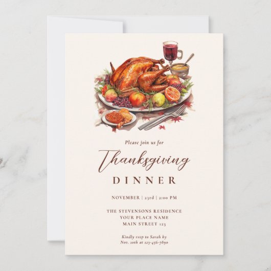 Rustieke Thanksgiving Diner Turkije Kaart (Voorkant)