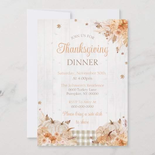 Rustieke Thanksgiving Dinner Party Invitation Kaart (Voorkant)