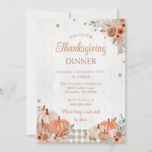 Rustieke Thanksgiving Dinner Party Invitation Kaart (Voorkant)