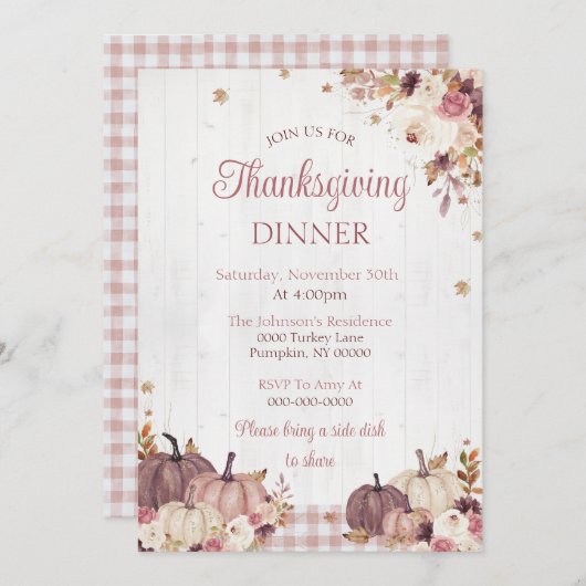 Rustieke Thanksgiving Dinner Party Invitation Kaart (Voorkant / Achterkant)