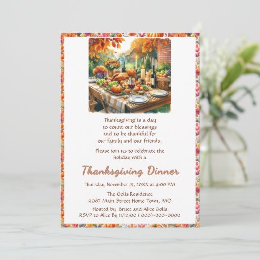 Rustieke Thanksgiving Familie Vrienden Diner Kaart (Staand voorkant)