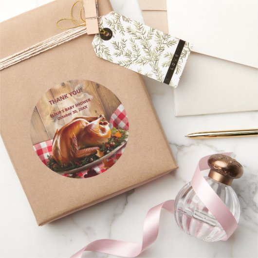 Rustieke Thanksgiving geroosterd Turkije Baby show Ronde Sticker (Geschenken)