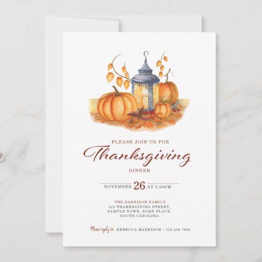 Rustieke Thanksgiving pompoen diner uitnodiging (Voorkant)