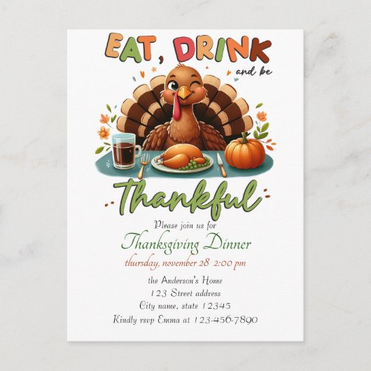 Rustieke Thanksgiving Pompoen Waterverf Herfst Feestdagenkaart (Voorkant)