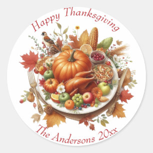 Rustieke Thanksgiving Pompoen Waterverf Herfst Ronde Sticker