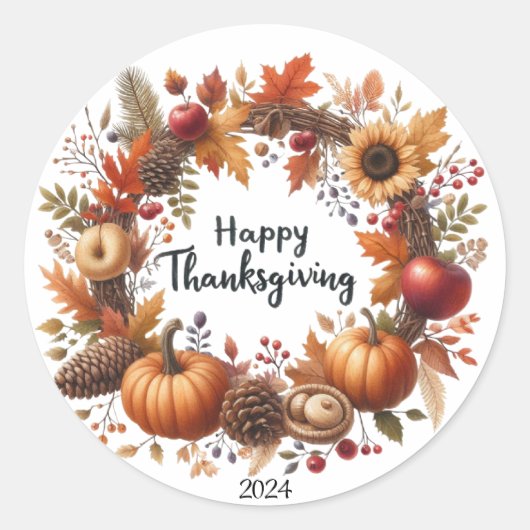 Rustieke Thanksgiving Pompoen Waterverf Herfst Ronde Sticker (Voorkant)
