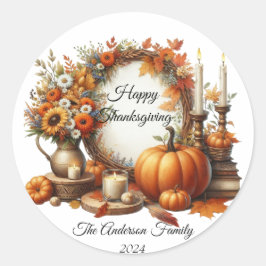 Rustieke Thanksgiving Pompoen Waterverf Herfst Ronde Sticker